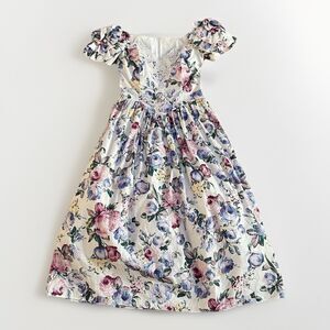 Vintage 1980s Jessica McClintock Prairie Dress Floral Lace Puff Sleeve Sz 10